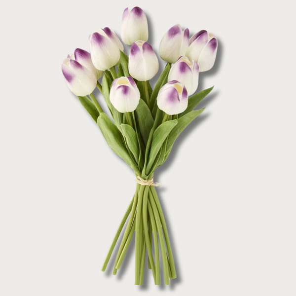 Purple & White Real Touch Tulip Bundle, 12 Stems