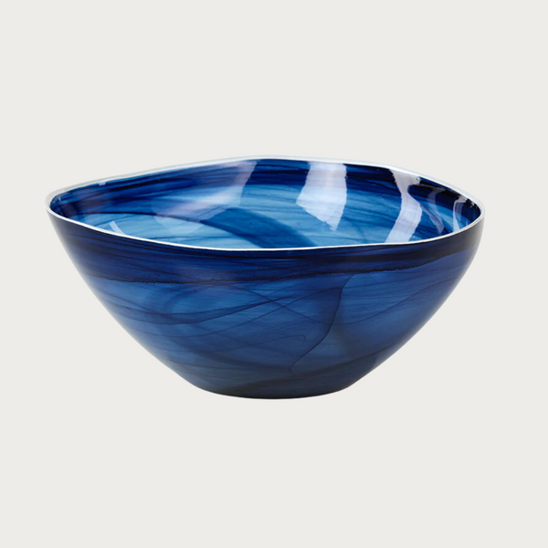 Indigo Blue  with White Rim Alabaster Glass Bowl