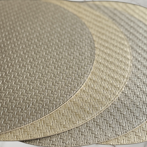 Set of 4 Reversible Metallic Faux Snakeskin Textured Round Placemat (Gold & Light Bronze)
