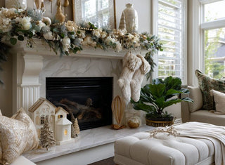 Beautifully styled holiday themed living room in the best 2025 decor trends and colors