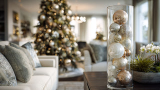 Winter Decorated Living Room with a Beautiful Tree and Ornaments 