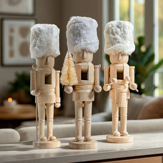 Set of Three 15" Resin Nutcrackers with Faux Fur Hats