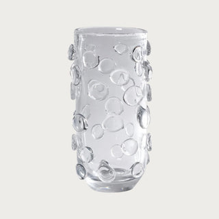 11.75 inch Clear Celeste Tall Vase/Hurricane in transparent glass with raised circular texture for candles, stems, or decorative styling.
