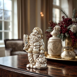 Antiqued Silver Santa figurine with hands on belt, elegant metallic Christmas tabletop décor. Third and Main, Home Decor, Holiday Decor, Christmas Decor