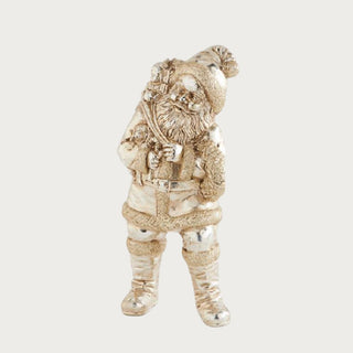 Antiqued Silver Santa figurine with hands on belt, elegant metallic Christmas tabletop décor. Third and Main, Home Decor, Holiday Decor, Christmas Decor