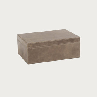 11 Inch Large Belmont Mink Brown Leather Box with mink brown leather exterior, stitched detail, rectangular shape, and clean lidded design.