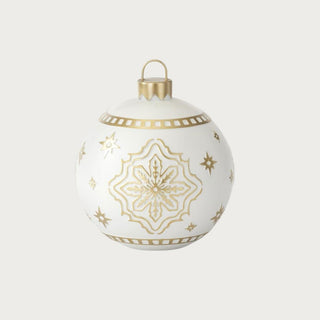 Small white and gold decorative resin ornament with glossy finish and gold pattern – 11-inch tabletop holiday accent for modern and classic Christmas interiors.