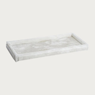 This is a beautiful creamy white 11" Long  Alabaster Tray. Each tray is handcrafted and will have natural variations in coloring. Third & Main, Alabaster, Marble, Vanity Trya, Decorative Tray, Luxury Decor, Luxury bathroom. 