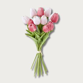 12 stem real touch two tone pink tulip bundle, 13.5 inches, Third & Main