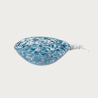12.25 inch Seaside Glass Fish Bowl in blue and clear speckled glass with a sculptural fish shape for spring and summer coastal tabletop styling.