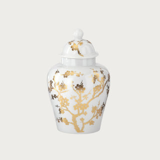 12-inch gold and white ceramic ginger jar with metallic floral design, decorative accent for shelves or tables Third & Main, Home Decor, Holiday Decor,Winter Decor, Luxury Decor, Luxury Winter Decor, Luxury Holiday Decor, Contemporary Decor, Ginger Jar, Chinoiserie Design
