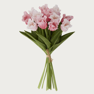 A beautiful 12 stem bundle of pink & white real touch parrot tulips. Real Touch Floral, Third & Main, Floral, Tulips, Spring/Summer Floral, Home Decor