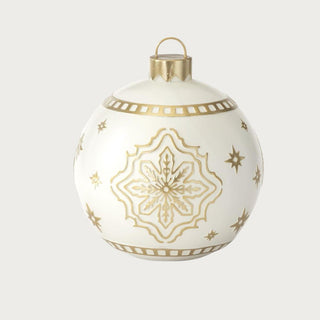 Medium white and gold resin decorative ornament with intricate metallic snowflake and star design – 13-inch handcrafted holiday décor accent with glossy white finish and gold detailing, perfect for console, tabletop, or mantel styling in elegant Christmas interiors.