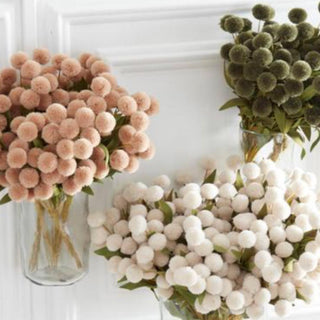 13 Inch Tan Pompom Pick w/Green Eva Leaves Bundle-Faux Floral-Third & Main-Third &amp; Main