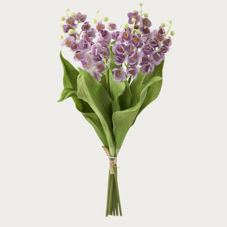15-inch purple real touch lily of the valley bundle with six lifelike stems, soft lavender blooms, and realistic green leaves, designed for elegant faux floral arrangements and modern home decor styling