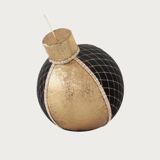 Large black velvet and gold tabletop ornament with metallic panels and trim – sophisticated handcrafted holiday centerpiece for dining or coffee table styling.