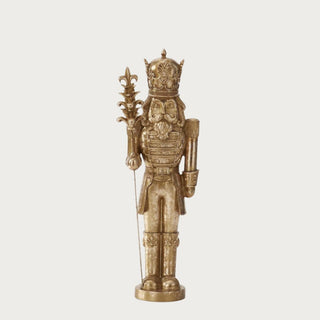 15.5-inch gold resin nutcracker with pinecone staff — elegant holiday décor statue for entryway or mantel by Third & Main.