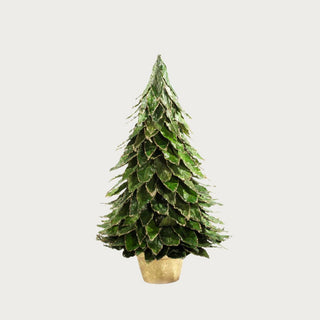 15-inch natural green leaf tree with gold detailing – elegant winter decorative accent. Third & Main, Home Decor, Holiday Decor, Christmas Decor