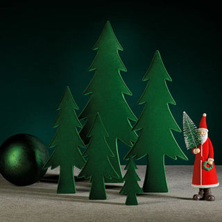 15-inch flocked green tree figurine with soft velvet finish, modern decorative holiday accent for mantels and tabletops. Third & Main, Home Decor, 