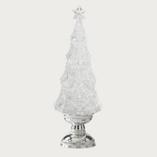 16-inch clear acrylic and silver LED Christmas tree with swirling water and glitter — elegant holiday décor centerpiece by Third & Main.