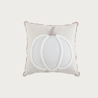 16" White and Cream Pom Pom Pumpkin Pillow 