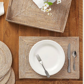 20" New With Tags By Pottery Barn Tava Rectangular Rattan Placemat - Sold Individually-Textiles-Third & Main-Brand new-with tags-20" long x 14" wide-Cream/Natural-Third &amp; Main