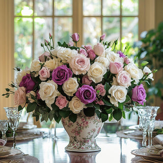 17 Inch  Purple True Bloom Floral  Real Touch Full Bloom Rose Bundle with leaves,  Home Decor, Third & Main, Floral, Faux Floral, Roses, Florals, Flowers, Real Touch True Bloom Floral
