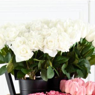 17 Inch White True Bloom Floral  Real Touch Full Bloom Rose Stem with leaves Home Decor, Third & Main, Floral, Faux Floral, Roses, Florals, Flowers, Real Touch True Bloom Floral