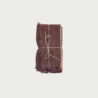 Stonewashed linen fringe napkin set in dusty pink and aubergine