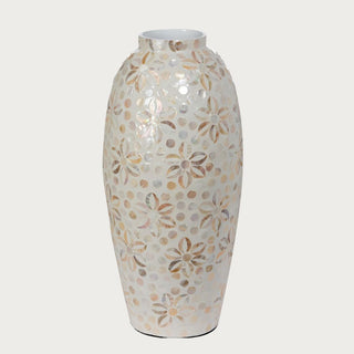 19.5" High Mother of Pearl Capraia Decorative vase with floral pattern on a light gray background by Third & Main 