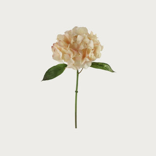 20-inch Real Touch linen cream faux hydrangea stem with blush tonal highlights and subtle brown accents – lifelike artificial floral for vases and centerpieces.