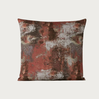 20-inch square Albion abstract throw pillow with a textured print in terracotta, sienna, brick, umber, stone, and muted gray.