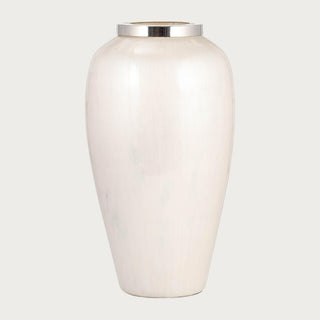 20" Tall Pearlescent Creamy White Vase With Silver Rim, Third & Main, Luxury Decor, Luxe Vase, Luxe Home Decor, Winter Vase, Tall Vase