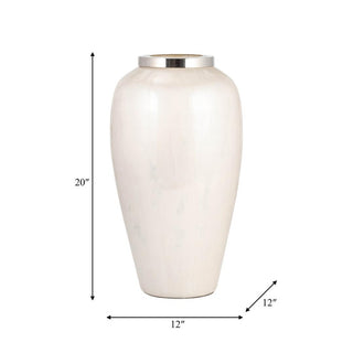 20" Tall Pearlescent Creamy White Vase With Silver Rim, Third & Main, Luxury Decor, Luxe Vase, Luxe Home Decor, Winter Vase, Tall Vase
