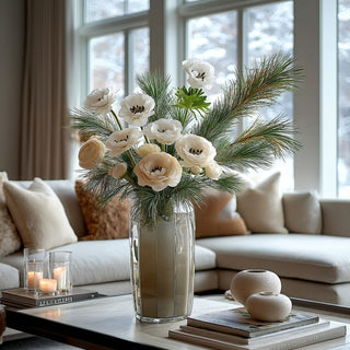 20" True Bloom White Buttercup Luxury Faux Floral, Third & Main, Home Decor, Luxury Faux Florals, Winter Faux Florals, Holiday Arrangements, Holiday Florals, Life like Faux Floral