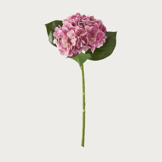20" Two Tone Dark Pink & Pink hydrangea real touch faux floral stem from True Bloom Floral by Third & Main, ultra-realistic artificial bloom with full layered petals and green leaves, high-end home decor stem, True Bloom Floral, Real Touch