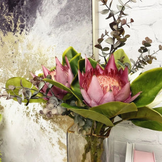 Faux pink king protea stem close-up – Third & Main faux floral for modern home decor, Protea Stem, Faux Floral