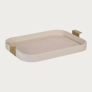 22.5" Cream Leather Tray with Brushed Matte Gold Handles