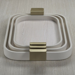 22.5" Cream Leather Tray with Brushed Matte Gold Handles