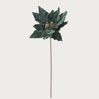 22 Inch Dusty green velvet magnolia stem with gold-edged petals – elegant holiday floral pick by Third & Main