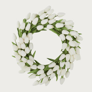 22" White True Bloom Floral Real Touch Tulip Wreath, With 80 mini tulips and 120 leaves, this real touch wreath is simply stunning. Real Touch, True Bloom Floral, Tulip, Wreath, Spring Floral, Summer Floral, Home Decor, Modern Traditional Decor, Third & Main
