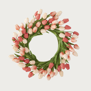 22" Real Touch Peach & Coral Tulip Wreath Made of 80 Tulips and Their Leaves, Third & Main, Real Touch Floral, Tulips, Wreath, Spring Floral, Summer Floral, Home Decor
