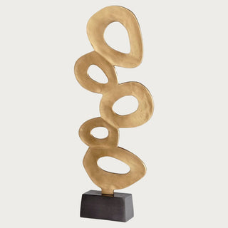23 Inch Contour Gold Sculpture featuring warm gold aluminum open abstract forms on a contrasting dark base.