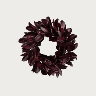 23-inch Merlot Magnolia Leaf Wreath with layered Southern magnolia-inspired leaves in rich burgundy and deep wine tones.