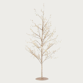 24-inch gold glitter twig tree with pearls on round base – sophisticated holiday accent piece for modern Christmas decorating.