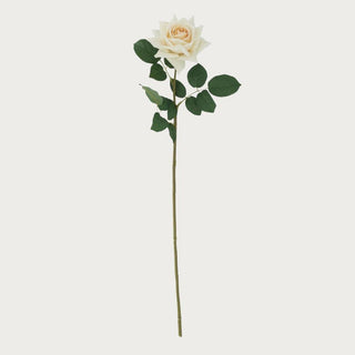 Pale yellow True Bloom real touch Duchess rose stem with a full layered bloom and realistic green foliage, shown as a single 25-inch faux floral on a clean neutral background.