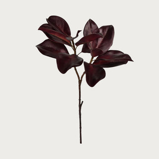 26 Inch Merlot Magnolia Spray Stem with deep burgundy faux magnolia leaves on a branching brown stem