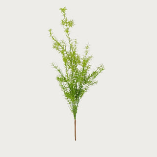 Faux asparagus fern bush with fine feathery green foliage and airy branching, shown as a single 27-inch decorative greenery stem on a clean neutral background.