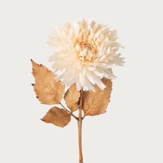 27.5" Faux Cream Blossoming Dahlia Stem with lifelike detail and golden leaves. Perfect for centerpieces, mixed arrangements