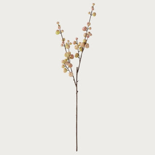 Faux crabapple stem with soft blush and pale green berry clusters on natural branches, shown as a single 28-inch decorative stem on a clean neutral background.